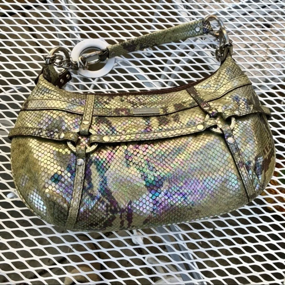 ADRIENNE VITTADINI GENUINE SNAKE SKIN PRINT LEATHER BAG GOLD HARDWARE